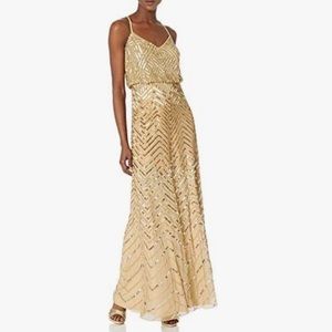 Adrianna Papell gold beaded bridesmaid dress